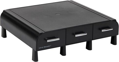 Mind Reader Monitor Stand, Laptop Riser, Desktop Organizer, Storage Drawer, Office, Plastic, 13.5"L x 13"W x 4"H, Black in Saudi Arabia
