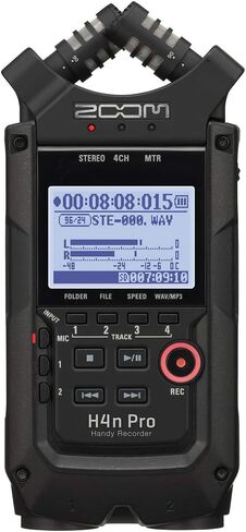 جهاز تسجيل Zoom H4n Pro أسود بالكامل بأربعة مسارات (موديل 2020) مع مجموعة جيتار كلاسيكي من بلانيت ويفز مكونة من 10 قطع وواقي أمامي وحزمة كابل أدوات بطول 10 أقدام in Saudi Arabia