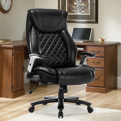 Big and Tall Office Chair 400LBS High Back Executive Chair Computer Chair- Adjustable Lumbar Support with Flip-Up Arms Large Desk Swivel Chair with Heavy Duty Metal Base,Black in Saudi Arabia