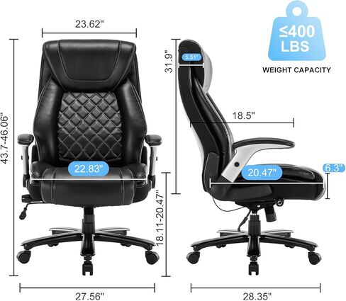 Big and Tall Office Chair 400LBS High Back Executive Chair Computer Chair- Adjustable Lumbar Support with Flip-Up Arms Large Desk Swivel Chair with Heavy Duty Metal Base,Black in Saudi Arabia