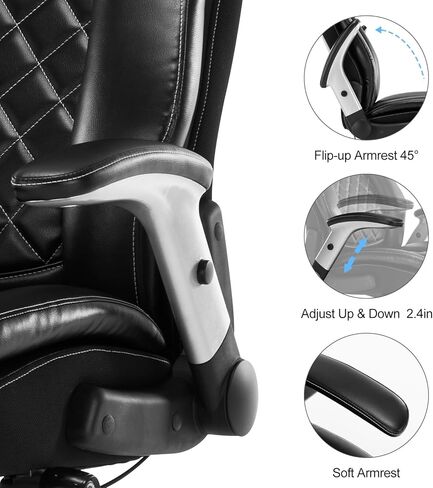 Big and Tall Office Chair 400LBS High Back Executive Chair Computer Chair- Adjustable Lumbar Support with Flip-Up Arms Large Desk Swivel Chair with Heavy Duty Metal Base,Black in Saudi Arabia