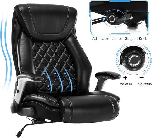 Big and Tall Office Chair 400LBS High Back Executive Chair Computer Chair- Adjustable Lumbar Support with Flip-Up Arms Large Desk Swivel Chair with Heavy Duty Metal Base,Black in Saudi Arabia