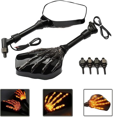 Pairs of Distinctive Skull Skeleton Hand 8mm 10mm Rearview Side Mirror for Motorcycle Scooter Moped Bike Standard Bike (Black) in Saudi Arabia