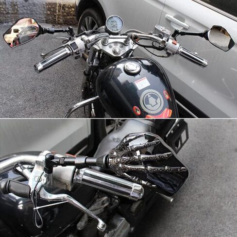 Pairs of Distinctive Skull Skeleton Hand 8mm 10mm Rearview Side Mirror for Motorcycle Scooter Moped Bike Standard Bike (Black) in Saudi Arabia