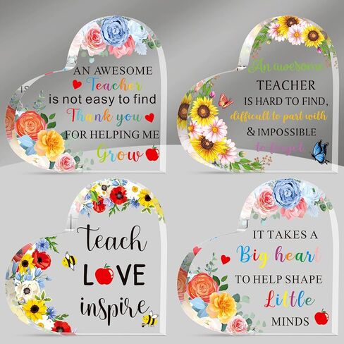 Teacher Appreciation Gifts for Women Acrylic Paperweight Keepsake Gifts End of Year Teacher Gifts for Graduation Decor Gifts First Day of School Sign for Teachers (Heart, 4 Pcs) in Kuwait