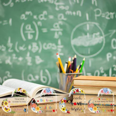 Teacher Appreciation Gifts for Women Acrylic Paperweight Keepsake Gifts End of Year Teacher Gifts for Graduation Decor Gifts First Day of School Sign for Teachers (Heart, 4 Pcs) in Kuwait