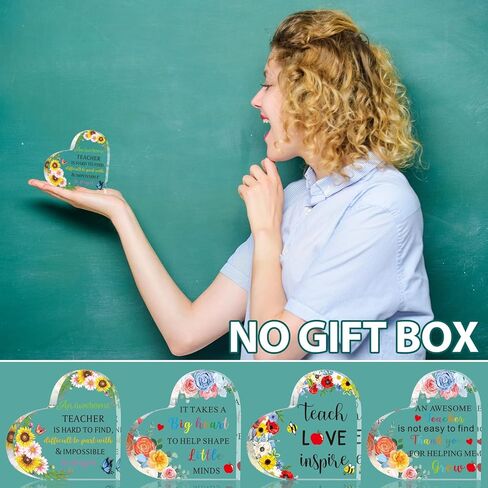 Teacher Appreciation Gifts for Women Acrylic Paperweight Keepsake Gifts End of Year Teacher Gifts for Graduation Decor Gifts First Day of School Sign for Teachers (Heart, 4 Pcs) in Kuwait