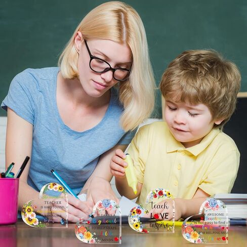 Teacher Appreciation Gifts for Women Acrylic Paperweight Keepsake Gifts End of Year Teacher Gifts for Graduation Decor Gifts First Day of School Sign for Teachers (Heart, 4 Pcs) in Kuwait