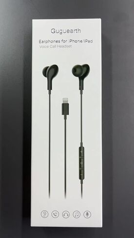 سماعات Guguearth Lightning لهاتف iPhone، سماعات أذن داخل الأذن معتمدة من MFi لهاتف iPhone، سماعات أذن مغناطيسية لهاتف iPhone مع وحدة تحكم في الميكروفون متوافقة مع iPhone 14 13 12 11Pro Max XR 8 7 (أسود) in Kuwait