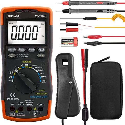 مجموعة المشبك الحثي الرقمي للسيارات والإشارة، جهاز متعدد ذكي لجهد التيار المتردد/التيار المستمر، التيار، زاوية السكن، عرض النبض، مقياس سرعة الدوران بالبنزين 600 ~ 12000 دورة في الدقيقة، مثالي للسيارة والاستخدام المنزلي in Kuwait