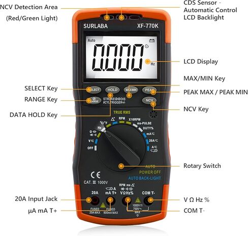 مجموعة المشبك الحثي الرقمي للسيارات والإشارة، جهاز متعدد ذكي لجهد التيار المتردد/التيار المستمر، التيار، زاوية السكن، عرض النبض، مقياس سرعة الدوران بالبنزين 600 ~ 12000 دورة في الدقيقة، مثالي للسيارة والاستخدام المنزلي in Kuwait