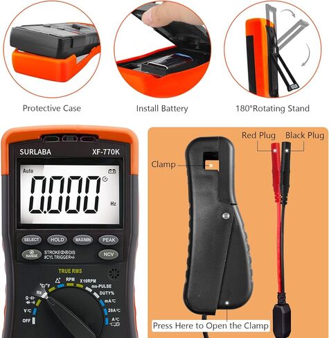 مجموعة المشبك الحثي الرقمي للسيارات والإشارة، جهاز متعدد ذكي لجهد التيار المتردد/التيار المستمر، التيار، زاوية السكن، عرض النبض، مقياس سرعة الدوران بالبنزين 600 ~ 12000 دورة في الدقيقة، مثالي للسيارة والاستخدام المنزلي in Kuwait