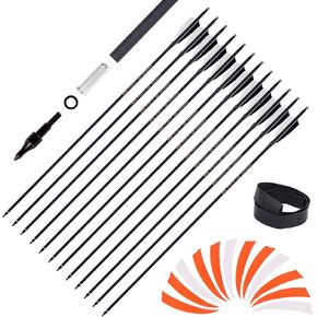 SOPOGER Carbon Arrows for Recurve Bow - 31inch Practice Arrows 500 Spine with Replacement 4inch Real Feathers 12 Pack Archery Hunting Arrows for Traditional Longbow Shooting Target Practicing