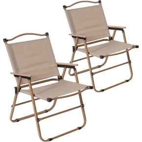 Folding Camping Chairs 2 Pack, Portable Outdoor Beach Chair up to 330lbs, Outdoor Chair with Metal Frame Wooden Handrail, Camp Chairs for Camping, Parety, Fishing, Beach, Lawns, Patio, Black