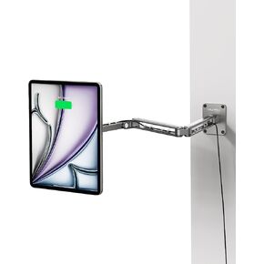 Magnetic Wireless Charging Wall Mount Holder for iPad Pro 13" M4 (2024) Only, Aluminum Alloy 360° Adjustable Tablet Wall Mount Stand with 2M USB C Cable, Three-Section Foldable Magnetic Stand