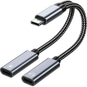USB C Splitter, Dual USB C Headphone and Charger Adapter 32 Bit / 60W Fast Charging Compatible with iPhone 15 Series, Galaxy S23 S22 S21 Ultra, Pixel,Pad Pro