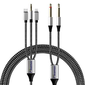 4.26FT MFi Certified Lightning to 1/4 Inch Audio Adapter Cable, Within 1/4 to USB C, 3.5mm to 1/4" Adapter, DAC Chip Include, 3-in-1 Stereo 1/4 Cable for Headphone AMP(Lightning Compatible)