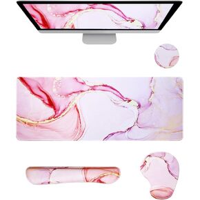Keyboard Mouse Pad Set, Ergonomic Mouse Pad, Large Mousepad+Keyboard Wrist Rest+Mouse Pad Wrist Support+Cup Pad Set, Memory Foam Mousepad for Easy Typing Pain Relief