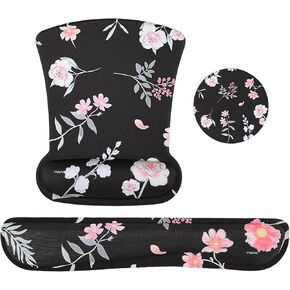 MOSISO Wrist Rest Support for Mouse Pad&Keyboard Set, Ergonomic Mousepad&Coaster Non-Slip Base Home/Office Pain Relief&Easy Typing Cushion with Neoprene Cloth&Raised Memory Foam, Painted Rose