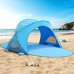 Beach Tent Sun Shelter, Beach Shade Tent with UPF50+ UV Protection, Beach Sun Shelter for 1-3 Person, Beach Shade with 2 Zippered Doors, Portable Beach Tent for Beach Camping Fishing, Blue