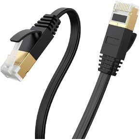 Cat7 Flat Ethernet Cable, CableCreation SSTP Shielded Gold Plated Ethernet Network Patch Cable cat 7/Category 7, High Speed 10 Gigabit 600Mhz, 1 Pack 1m/3.3FT, Black