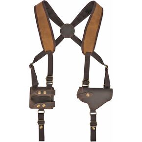 Tourbon Canvas & Leather Horizontal Shoulder Holster System with Double Magazine Pouch for Right Hand Draw Brown