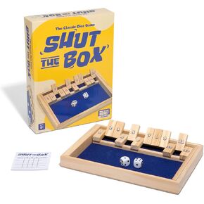 Shut The Box by Relatable, The Classic Choice for Tabletop Games, Math Games, Board Games for Kids and Adults, and Strategy Games, Includes 2 Dice, 1 Wooden Box, 1 Scorepad, and Instructions