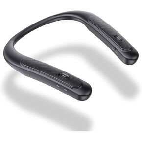 Neckband Bluetooth Speaker, Wireless Wearable Speaker w/lightest 90g weight, High Fidelity 3D Stereo Sound, 15 Hrs Playtime, Portable Speaker w/ Built-in Mic for Home, Office and Outdoors（Black）