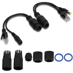 POE Splitter Kit POE Injector Power Over Ethernet Power Adaptor Connector Power Over Ethernet Passive POE Adapter Cable 12V 2 Pairs(Black)