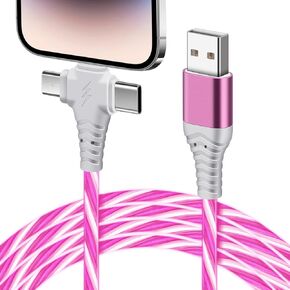 6.6FT Light Up Multi Charging Cable 3 in 1 Glowing Fast Charging Cord 120W 3 in 1 Light Up Multi Charger Cable with USB to iOS/Type C/Micro USB for iPhone Samsung Android and Most Phones & Tablets