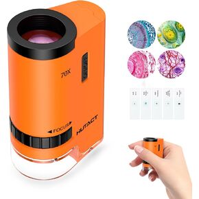 Science Mini Microscope Pocket for Kids: 70x Portable Handheld Miniscope with 5 Microscope Slides - Christmas Birthday Gift for Nature Exploration Minilabster Childrens Kids Ages 6 7 8 9 10 11 12
