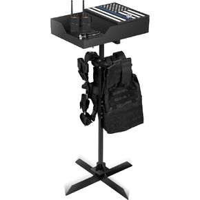 Police Gear Stand, Tactical Duty Gear Rack with Tray, Police Hanger, Free-Standing All Iron Frame Police Gift Decor with Flag and Combination Lock