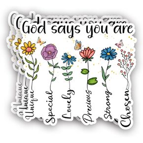 (3Pcs) God Says You are Unique Special Lovely Sticker Inspirational Christian Jesus Vinyl Decals for Tumbler Laptop Water Bottles Books Phone - Size 3x2.8 Inches