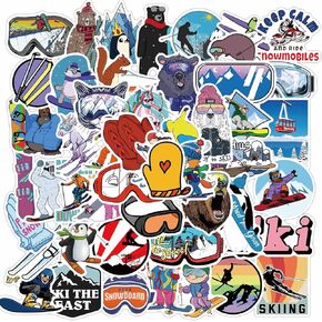 Skiing Stickers for Kids Teens Adults, 50PCS Winter Ski Stickers for Water Bottle Scrapbook, Snowboard Stickers Pack, Waterproof Vinyl Stickers for Laptop Helmet Luggage Party Favors (Skiing)