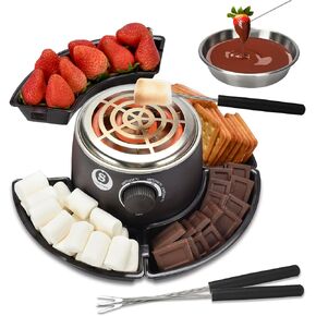 SANLE SOPFFY 2 in 1 Electric S'mores Maker & Fondue Pot,S'mores Maker Tabletop Indoor Kit with 4 Roasting Forks & 1 Flameless Temperature-controlled Heater,Christmas Gifts,Family Gifts