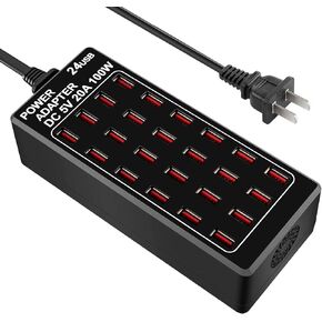 USB Charging Station,Cinlinso 24 Port 100W(20A) Multiport USB Fast Charger with Intelligent Detection for Smartphones,Tablets and More,Suitable for School Hotel Mall Shop Travel