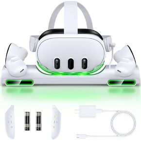 Charger Station for Meta Quest 3,RGB Fast Magnetic Charging Dock Compatible with Oculus Meta Quest 3 VR Headset and Controllers,with 2 Rechargeable Batteries, USB-C Charger and Cable