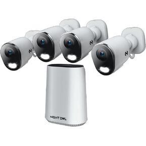 Night Owl 8 Channel Wi-Fi Video Home Security Hub with (4) Plug-in Wi-Fi 4K HD Indoor/Outdoor Spotlight Cameras with 2-Way Audio and 64GB microSD Card (Expandable up to 8 Cameras)