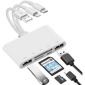 5 in 1 Memory Card Reader, MFi Certified Type C Memory Card Adapter for Mac, iPad Pro Air Mini, USB C and USB A Devices with Micro SD & SD Card Slots, Supports SD/Micro SD/SDHC/SDXC/MMC