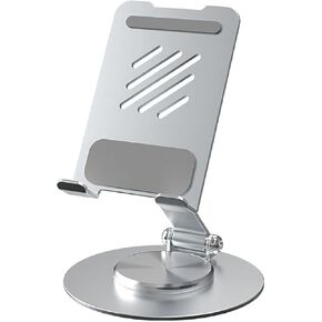 Cell Phone Stand for Desk, Cliifora 360°Phone Holder, 360° Click-Rotating, Multi-Angle, Metal Base, Foldable, Portable, Phone Holder Compatible with All Mobile Phone, iPhone, iPad, Tablet (Sliver)