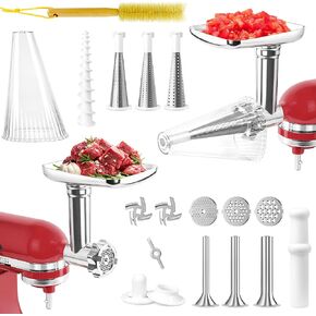 GLINK Fruit and Vegetable Attachment Strainer Set with Meat Grinder for Kitchenaid Stand Mixer, Fruits Juicer Vegetables Strainer Attachment and Sausage Stuffer Tubes for Kitchenaid Mixer Attachments