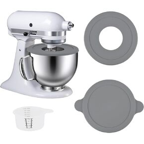 Mixer 4.5/5 Quart Stainless Steel Bowl with 2 Grey Lid,Prevent Dry and Wet Ingredients Splash-Outs Cover and Bread Baking lid,Compatible with Kitchenaid Artisan&Classic Series,Silver,3 Pcs