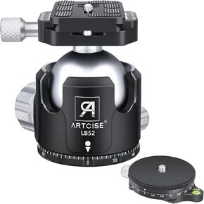 52mm Low Profile Ball Head Tripod Ball Head ARTCISE LB52 Heavy Duty Tripod Head All Metal CNC Machining with 360° Panoramic Arca Type QR Plate for Tripod, Max Load 66lbs /30kg