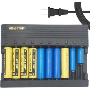 18650 Battery Charger 10 Bay - Upgraded Smart 18650 Battery Charger for 3.7V 18650 26650 14500 16340 18500 10440 18350 17670 Rechargeable Batteries Charger - Not Batteries