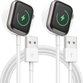 𝟐𝐏𝐚𝐜𝐤 𝟑.𝟑𝐟𝐭/𝟏𝐦 for Apple Watch Charger USB Magnetic iWatch Charger Fast Charging Portable Compatible with iWatch Ultra2/Ultra/Series 9/8/7/6/SE/SE2/5/4/3/2/1, White