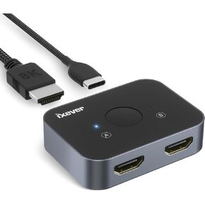 HDMI 2.1 Switch, iXever Bi-directional 8K HDMI Switcher 2 in 1 Out, HDMI Splitter HUB 1 in 2 out, up to 4K@120Hz, 8K@60Hz Compatible with PS5 PS4 PS3 Xbox Fire Stick Roku, Apple TV