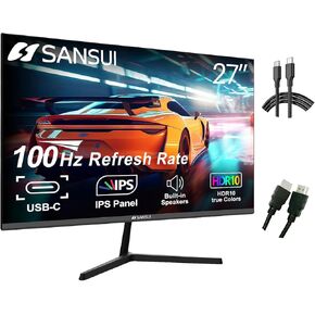 SANSUI 27 Inch Monitor with Built-in Speakers, IPS USB Type-C 100 Hz FHD 1080P HDMI DP HDR10 Game RTS/FPS Tilt Adjustable VESA Compatible for Working Gaming(ES-27X3 Type-C & HDMI Cable Included)