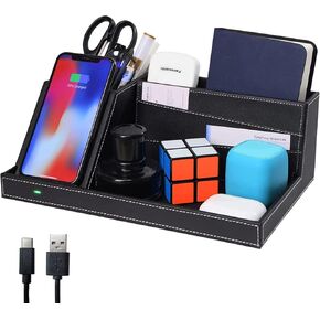 Topmade Fast Wireless Charger with Desk Organizer USB Charging Station,Wireless Charging Station, Desk Storage,for iPhone 15/14/13/12/Xs MAX/XR/XS/X/8, Samsung S10/S9/S9+/S8/S8+ and More(Black)