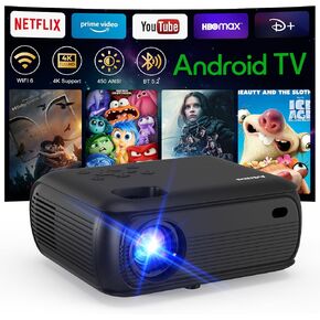 Projector with WiFi and Bluetooth, Mini Projector 4K Support, Outdoor Movie Projector, Zoom & Keystone Projector, Native 1080P Movie, Portable Outdoor Projector, Black