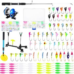 Hungdao 96 Pcs Ice Fishing Gear Ice Fishing Rod and Reel Combo Ice Fishing Jigs Ice Fishing Cleats Ice Fishing Rod Holder Ice Fishing Accessories for Men Outdoor Winter Fishing Gifts